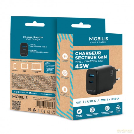 Mobilis Wall Charger 45W - 1 USB A 1 USB