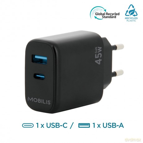 Mobilis Wall Charger 45W - 1 USB A 1 USB