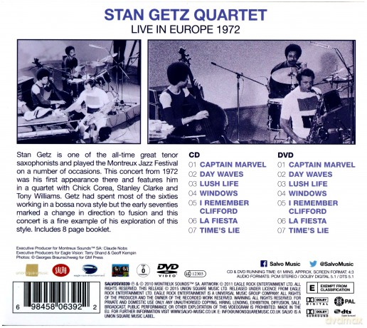 Stan Getz: Live In Europe 1972 [CD]+[DVD]