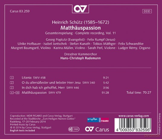 Heinrich Schutz: Matthew Passion - Dresdner Kammerchor [CD]