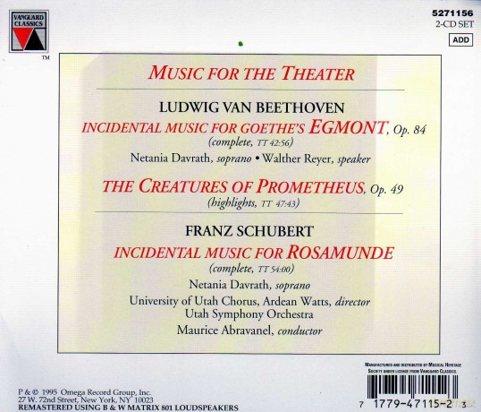 Beethoven/Schubert: Music for the Theater-Maurice Abravanel [2CD]