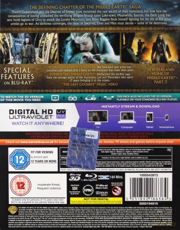 The Hobbit: The Battle of the Five Armies (Hobbit: Bitwa Pięciu Armii) [Blu-Ray 3D]+ [Blu-Ray]