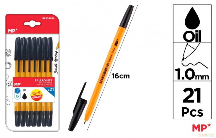 Długopis MP 1.0mm czarny blister 21 sztuk