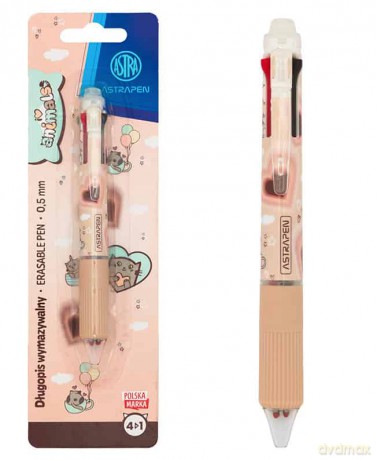 Długopis wymazywalny wielokolorowy 4w1 0,5mm Astrapen Animals Choco blister