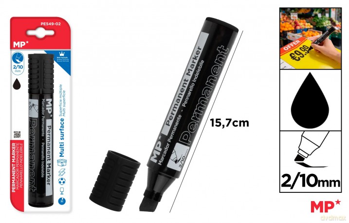 Marker permanentny z płaską końcówką MP 2/10mm czarny blister