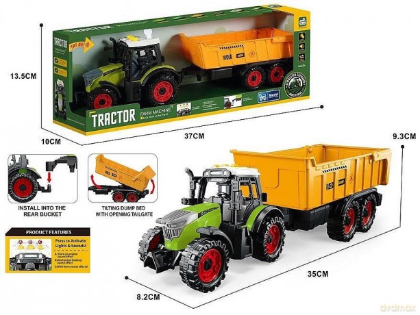 Traktor z przyczepą 35x9x8cm