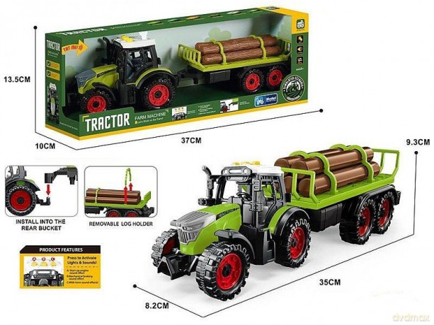 Traktor z przyczepą i drewnem 35x9x8cm