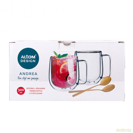 Andrea Kpl. 2 Kubków Termicznych 300ml + 2 Złote Łyżeczki
