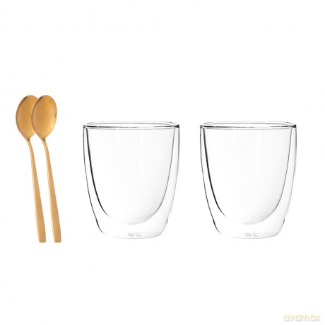 Andrea Kpl. 2 Szklanek Termicznych 300 Ml + 2 Złote Łyżeczki