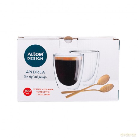 Andrea Kpl. 2 Szklanek Termicznych 300 Ml + 2 Złote Łyżeczki