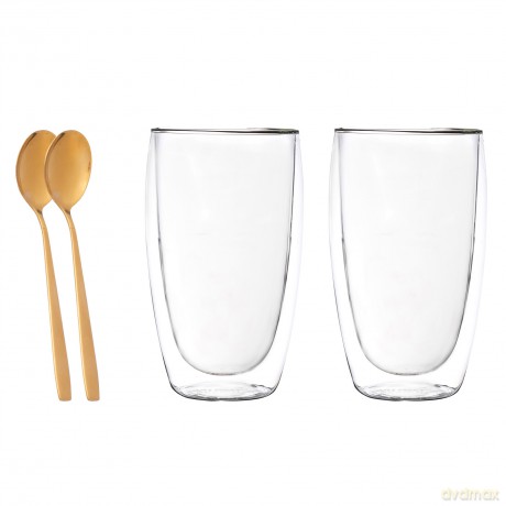 Andrea Kpl. 2 Szklanek Termicznych 380 Ml + 2 Złote Łyżeczki