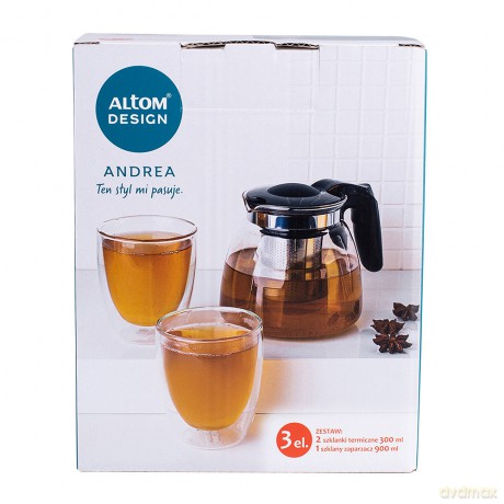 Andrea Zestaw Dzbanek 900 Ml + 2 X Szklanka Termiczna 300 Ml