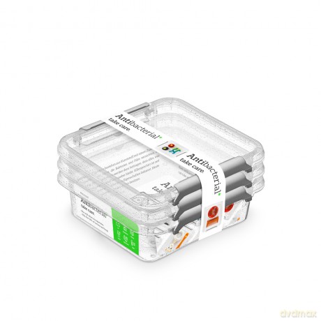 Antibacterial Komplet 3szt Pojemników Do Żywności Kwadratowych 0,6l (3019)