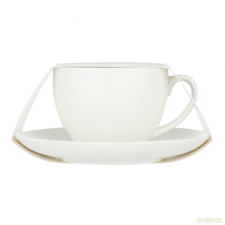 Bella Filiżanka 200ml/Spodek 15cm w Opasce Porcelana Kremowa