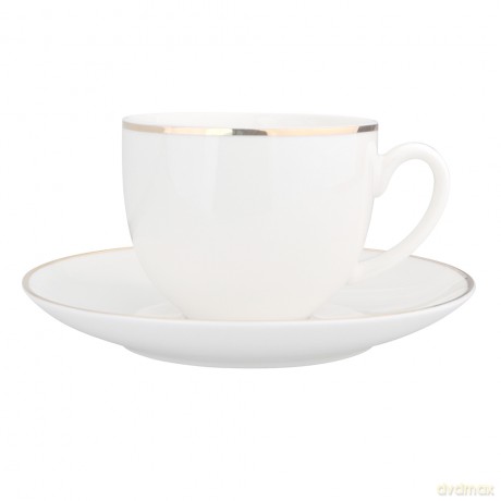 Bella Złota Linia Filiżanka 200ml/Spodek 15cm w Opasce Porcelana Kremowa