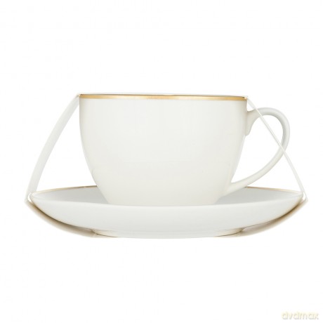 Bella Złota Linia Filiżanka 200ml/Spodek 15cm w Opasce Porcelana Kremowa