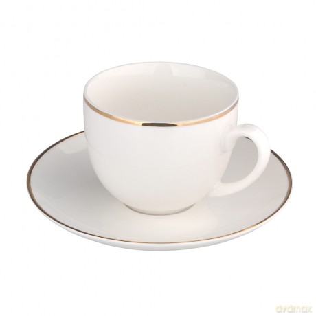 Bella Złota Linia Filiżanka 200ml/Spodek 15cm w Opasce Porcelana Kremowa