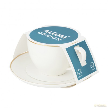 Bella Złota Linia Filiżanka 200ml/Spodek 15cm w Opasce Porcelana Kremowa