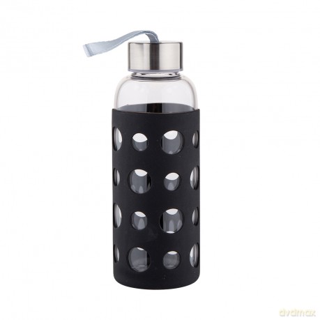 Butelka Szklana w Silikonowej Osłonie 425ml Czarna