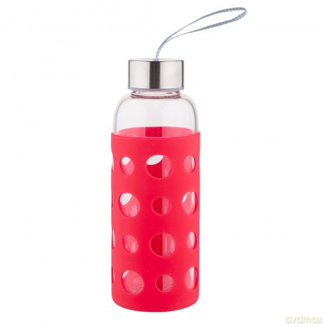 Butelka Szklana w Silikonowej Osłonie 425ml Czerwona