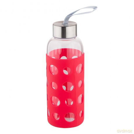 Butelka Szklana w Silikonowej Osłonie 425ml Czerwona