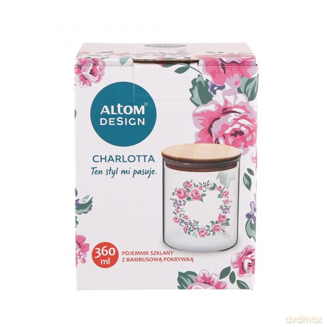 Charlotta Pojemnik Ze Szkła Borosilikatowego z Bambusową Pokrywką 360ml Dek.1 (Color Box)