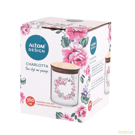 Charlotta Pojemnik Ze Szkła Borosilikatowego z Bambusową Pokrywką 360ml Dek.1 (Color Box)