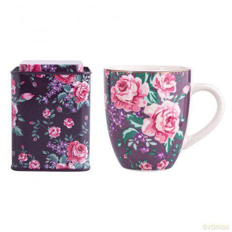 Charlotta Zestaw Prezentowy Kubek Porcelanowy 300ml Fioletowy Z Puszką 8,5x8,5x9,5cm