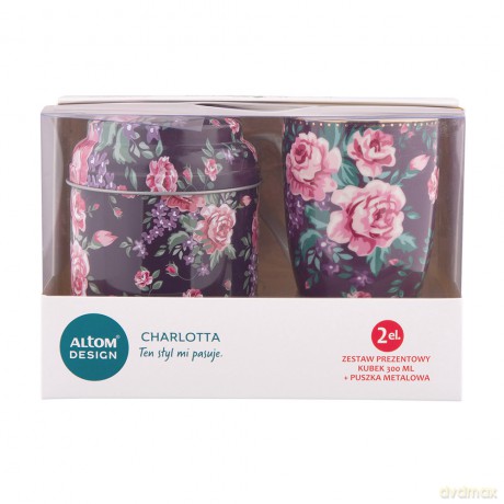 Charlotta Zestaw Prezentowy Kubek Porcelanowy 300ml Fioletowy Z Puszką 9 X 11,5cm