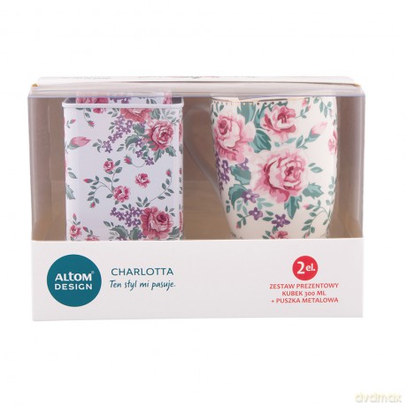 Charlotta Zestaw Prezentowy Kubek Porcelanowy 300ml Jasny Z Puszką 8,5x8,5x9,5cm