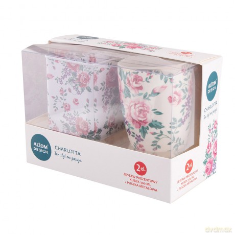 Charlotta Zestaw Prezentowy Kubek Porcelanowy 300ml Jasny Z Puszką 8,5x8,5x9,5cm