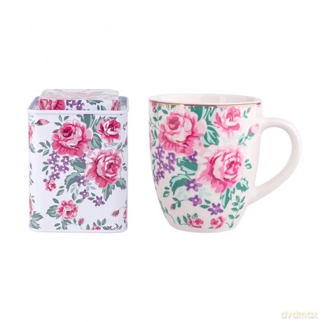 Charlotta Zestaw Prezentowy Kubek Porcelanowy 300ml Jasny Z Puszką 8,5x8,5x9,5cm