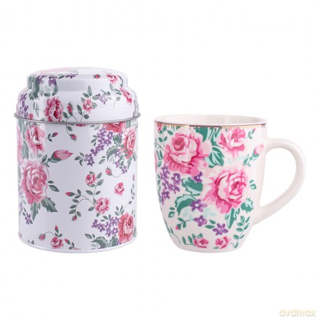 Charlotta Zestaw Prezentowy Kubek Porcelanowy 300ml Jasny Z Puszką 9 X 11,5cm