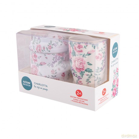Charlotta Zestaw Prezentowy Kubek Porcelanowy 300ml Jasny Z Puszką 9 X 11,5cm