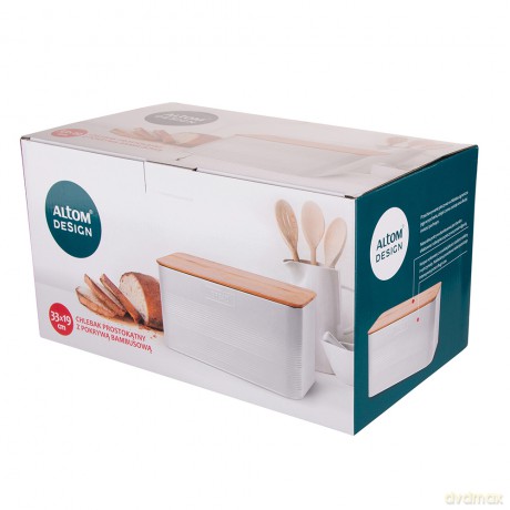 Chlebak Prostokątny z Pokrywą Bambusową 33,5x19x17 cm Loft Biały