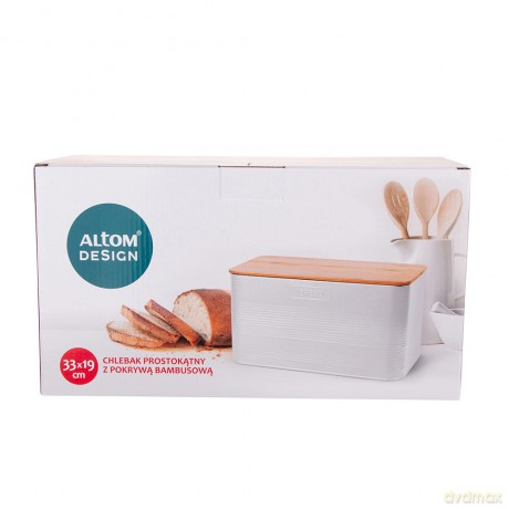 Chlebak Prostokątny z Pokrywą Bambusową 33,5x19x17 cm Loft Biały