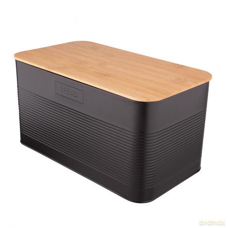 Chlebak Prostokątny z Pokrywą Bambusową 33,5x19x17 cm Loft Czarny