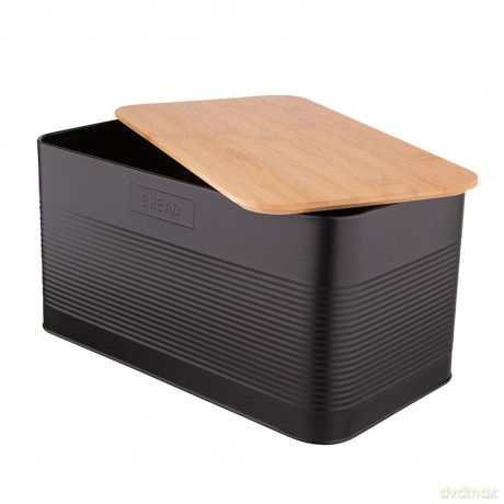 Chlebak Prostokątny z Pokrywą Bambusową 33,5x19x17 cm Loft Czarny