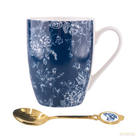 Elisabeth Kubek Nbc 300 Ml Z Łyżeczką Z Porcelanową Wstawką Granatowy w Gift Box Z Pokrywą Pvc