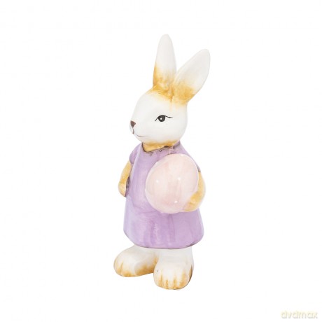 Figurka Ceramiczna Pani Zając 8x6,5x16,5 cm Dek. Fioletowa Sukienka