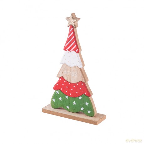 Figurka Drewniana Choinka 14x23x4 cm Czerwono - Zielona
