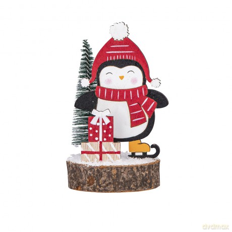 Figurka Drewniana Pingwin z Prezentami 7x7x12 cm