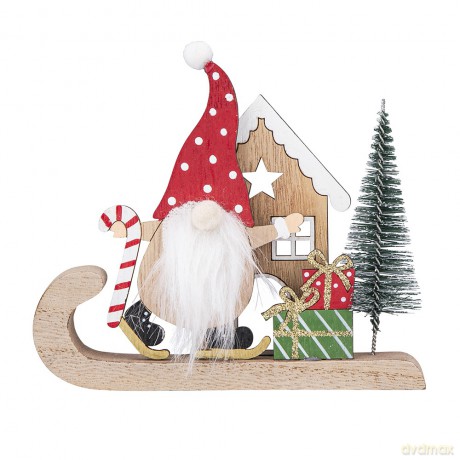 Figurka Drewniana Skrzat Na Sankach 14x2x12 cm