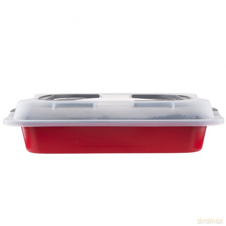 Forma Prostokątna Do Ciasta 36,3x24,5x H5,5cm z Plastikową Pokrywą I Uchwytem Czerwona