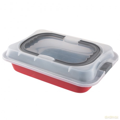 Forma Prostokątna Do Ciasta 36,3x24,5x H5,5cm z Plastikową Pokrywą I Uchwytem Czerwona