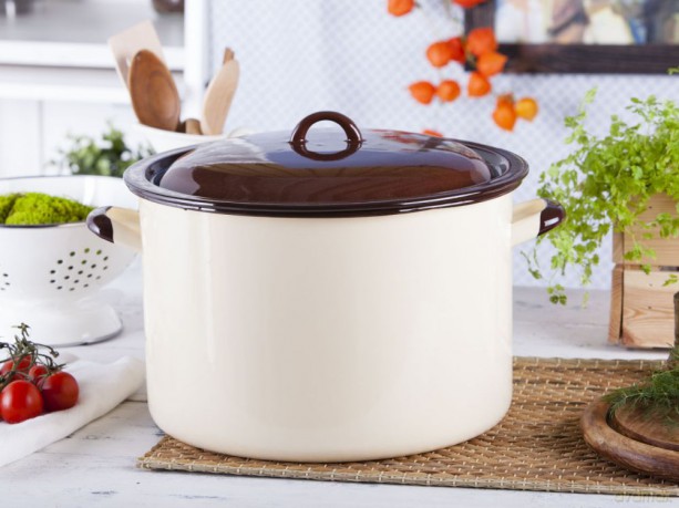 Garnek Do Gotowania Słoików 13,6l Śr.30cm Wys.20cm Krem/Ciemny Środek z Pokrywą