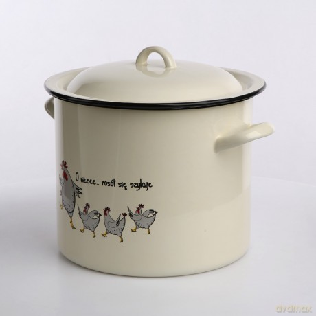 Garnek Do Rosołu Krem 10l 25cm, H-21,5cm z Pokrywą Dek.Kurki