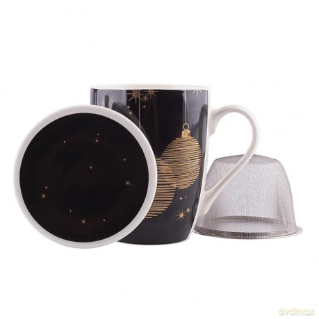 Golden Christmas Kubek Nbc 300 Ml Z Zaparzaczem I Pokrywką Czarny w Opasce Pvc B/Z