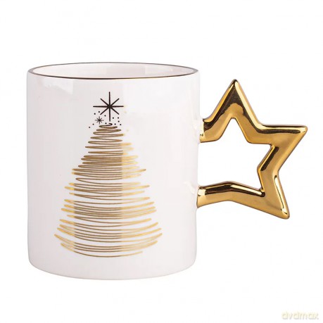 Golden Christmas Kubek Prosty Nbc 350 Ml Ze Złotym Uchem w Kszt. Gwiazdki Biały Gift Box Z Pokr. Pvc