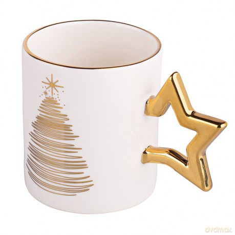 Golden Christmas Kubek Prosty Nbc 350 Ml Ze Złotym Uchem w Kszt. Gwiazdki Biały Gift Box Z Pokr. Pvc